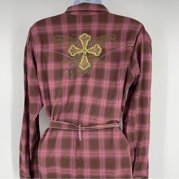 Rock by Wrangler Rolled Sleeve Shirt Dress Women's plaid Snap Front - Picture 3 of 7